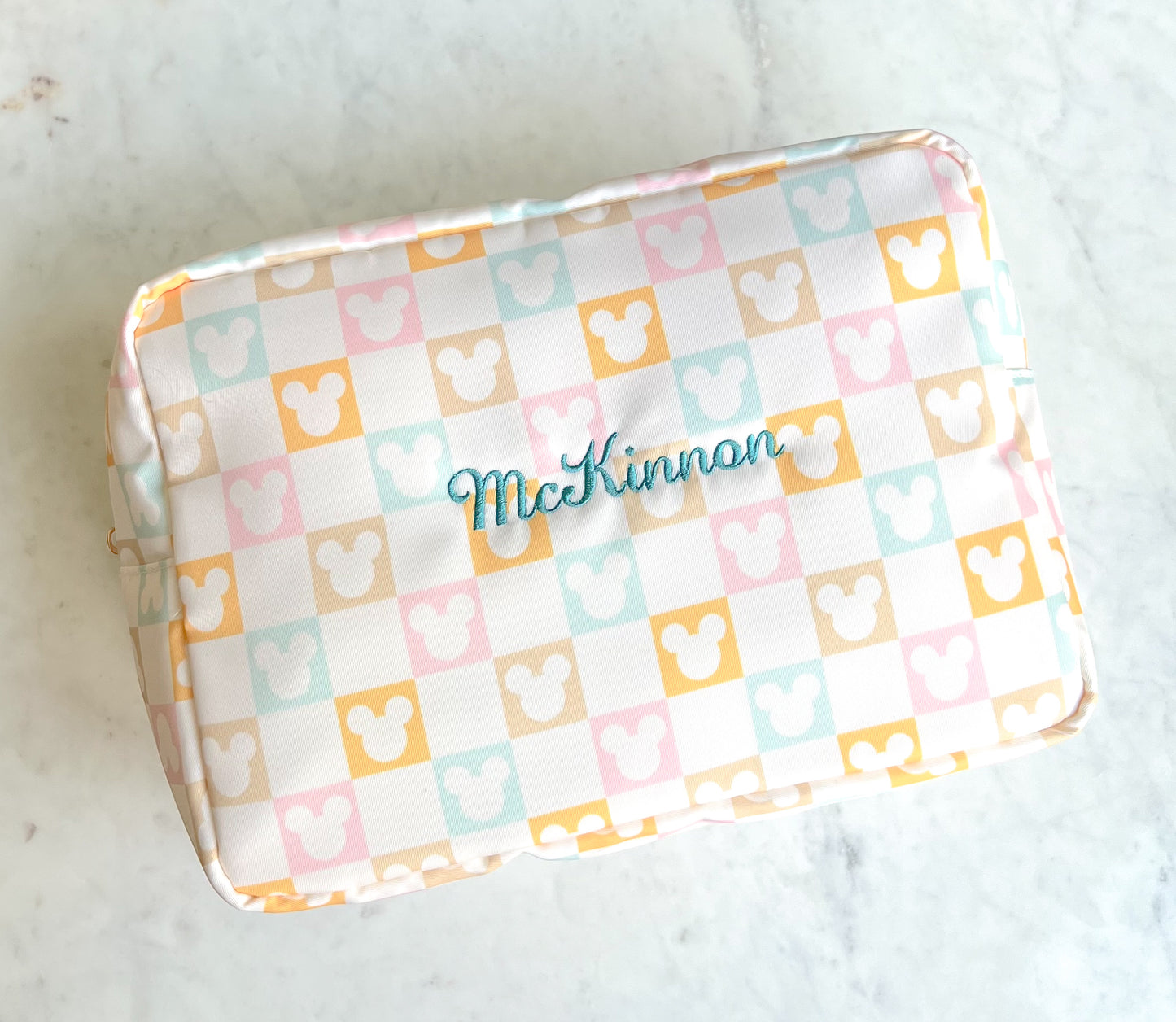 *Custom Embroidered* Checkered Mouse Large Pouch