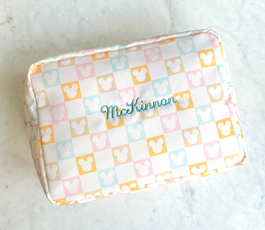 *Custom Embroidered* Checkered Mouse Large Pouch