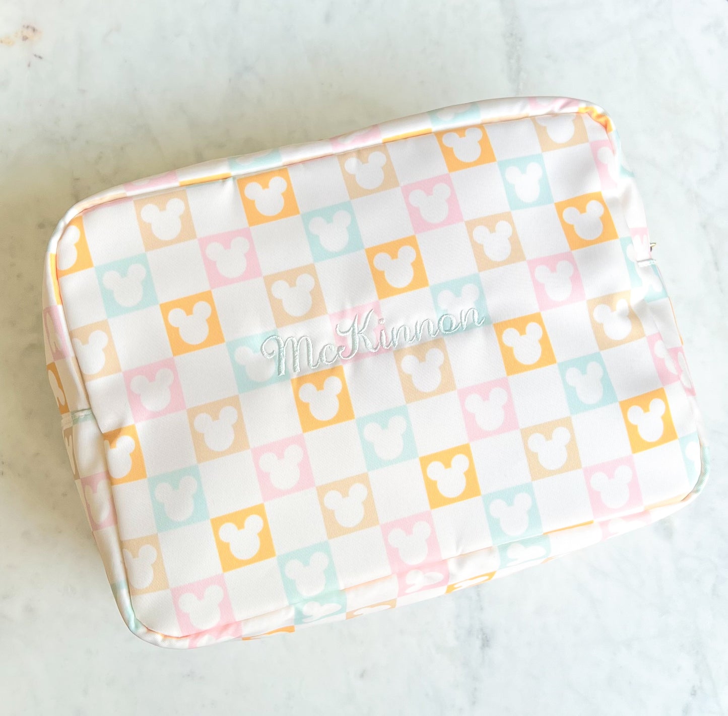 *Custom Embroidered* Checkered Mouse Large Pouch