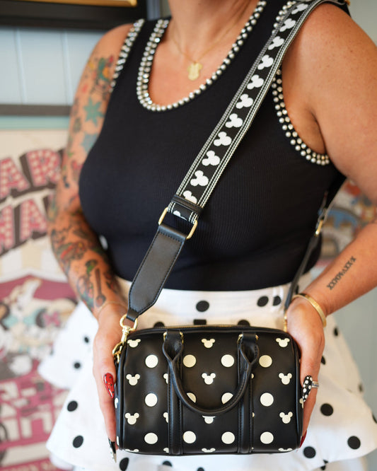 Aden + Louise Signature Black Polka Dot Bag and Straps // Two Straps included
