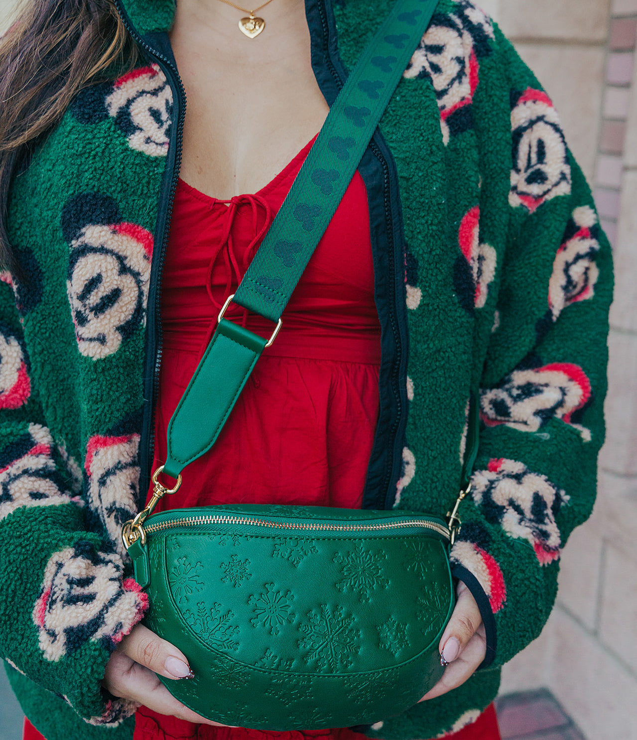 Aden + Louise Christmas Snowflake Signature Crossbody - Evergreen