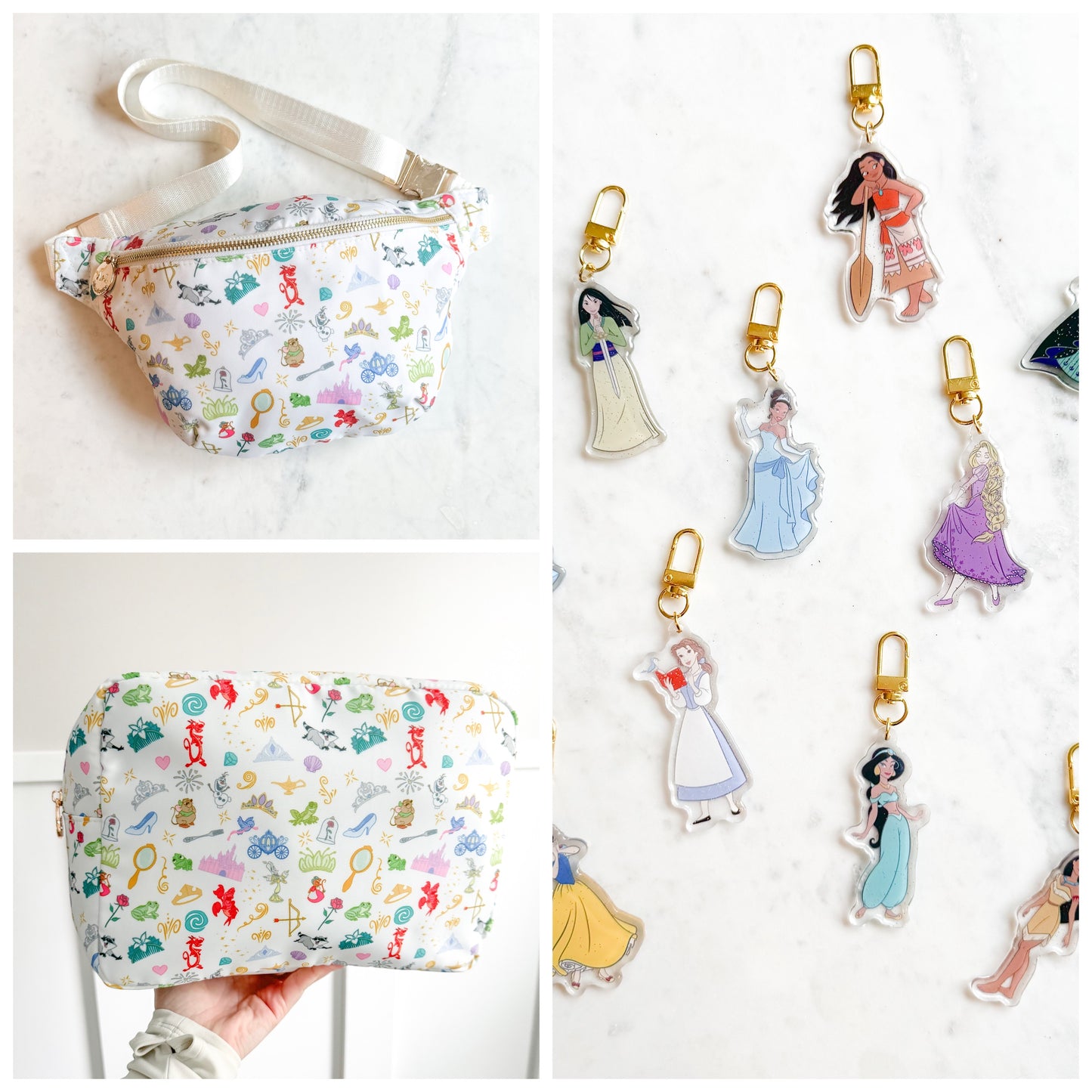 Princess Icons Bundle: Fanny Pack, Large Pouch + Charm of your choice!