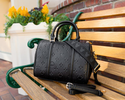 Aden + Louise Black Signature Medium Duffle Bag and Straps
