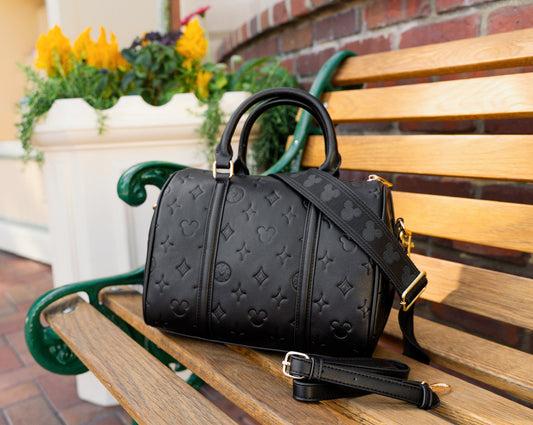 Aden + Louise Black Signature Medium Duffle Bag and Straps