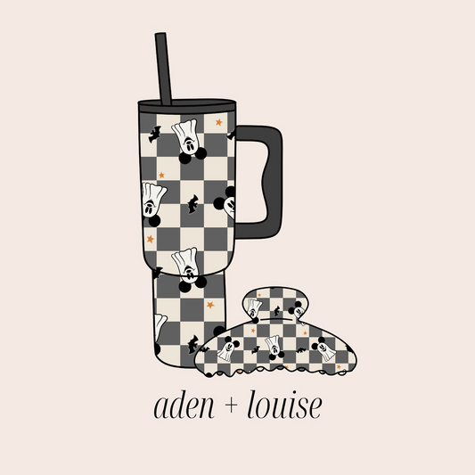 Checkered Ghost Tumbler + Claw Clip Bundle