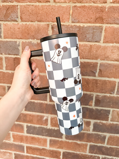 Checkered Ghost Tumbler + Claw Clip Bundle