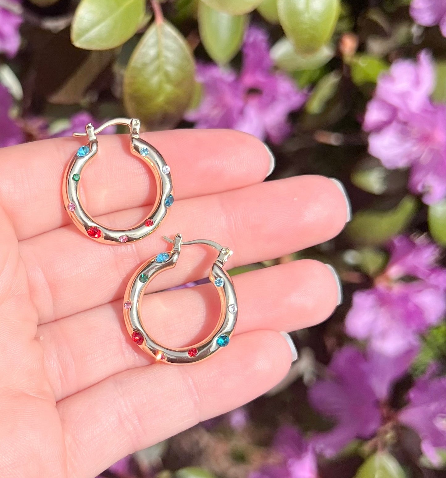 Gold Gem Hoops