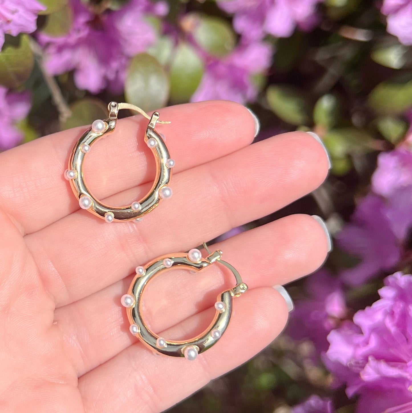 Gold Pearl Hoops